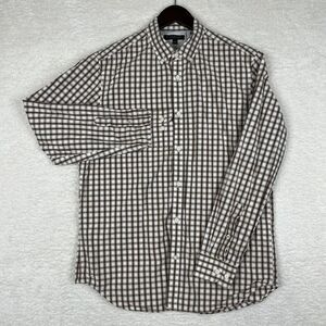 Banana Republic Shirt Mens Large White Check Soft Wash Slim‎ Fit Button Down